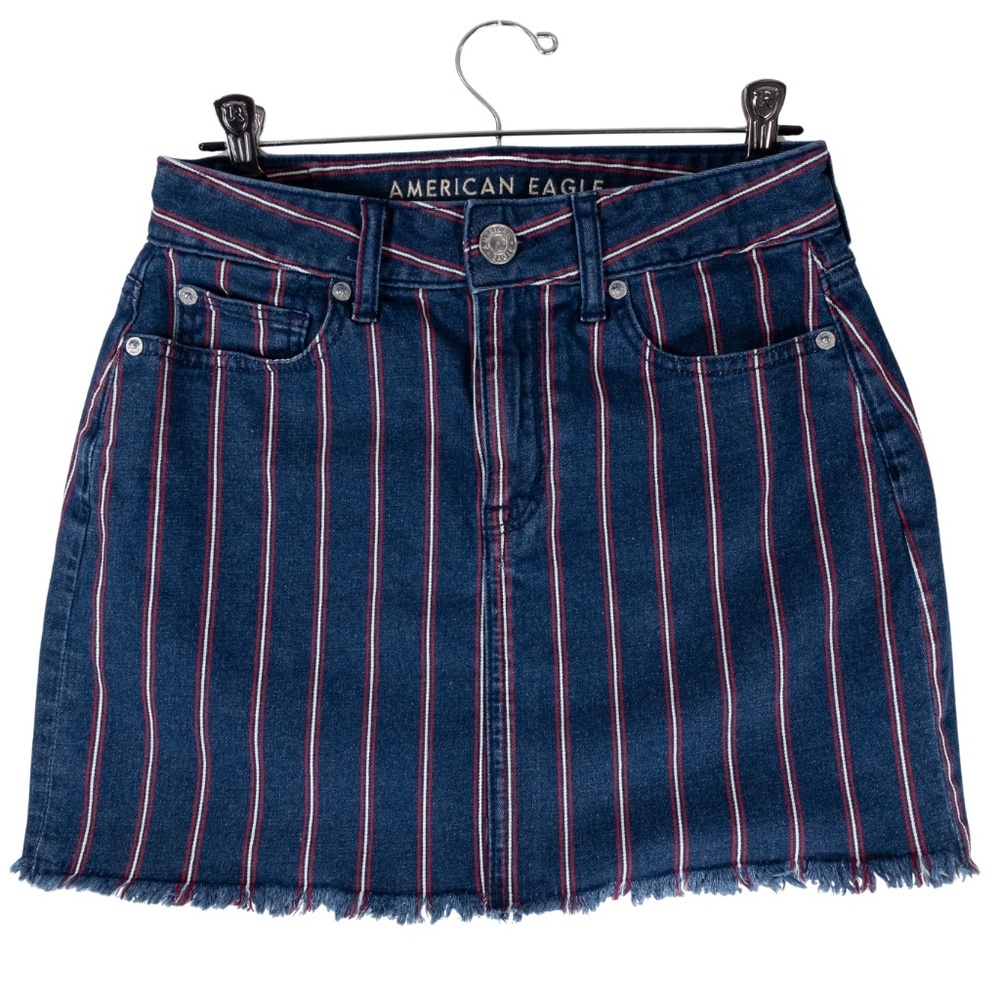 Denim Skirt American Eagle Hi-Rise Mini Size 4 Regular Striped Red White Blue
